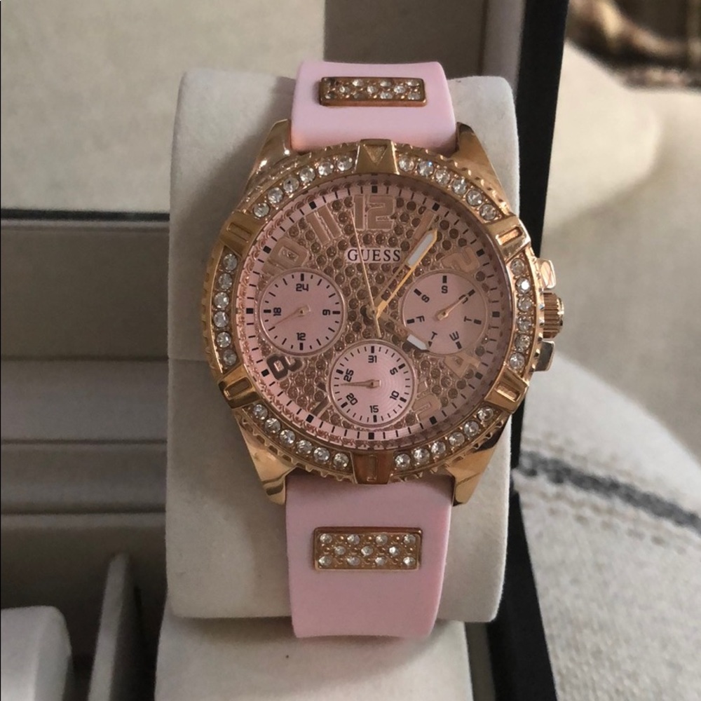 Rose gold & pink band Guess watch